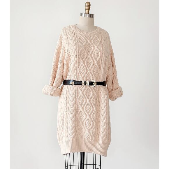 Anthropologie x Mare Mare Cream Long Sleeve Cable Knit Sweater Dress - Picture 9 of 11